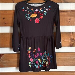 MISSLOOK Long Sleeves Black Dress with Colorful Floral Print Knee Length Size M